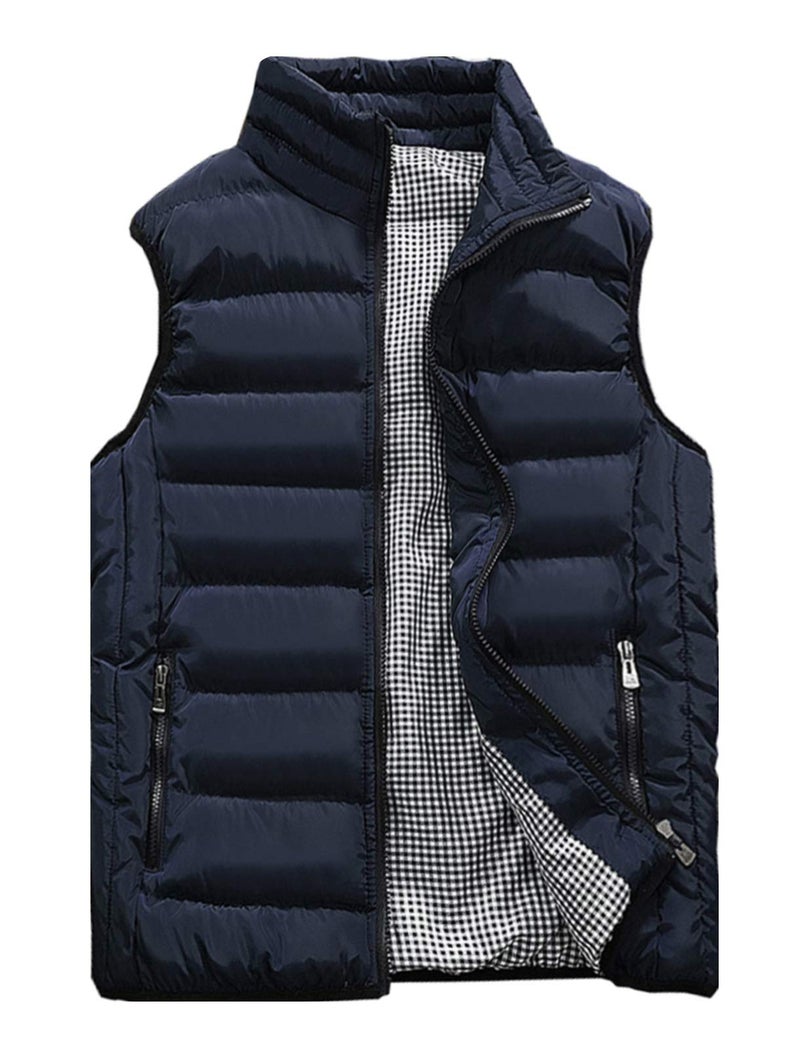 Vcansion Men's Outdoor Casual Stand Collar Vest Padded Jacket Coat Vest Blue XL - Image 1